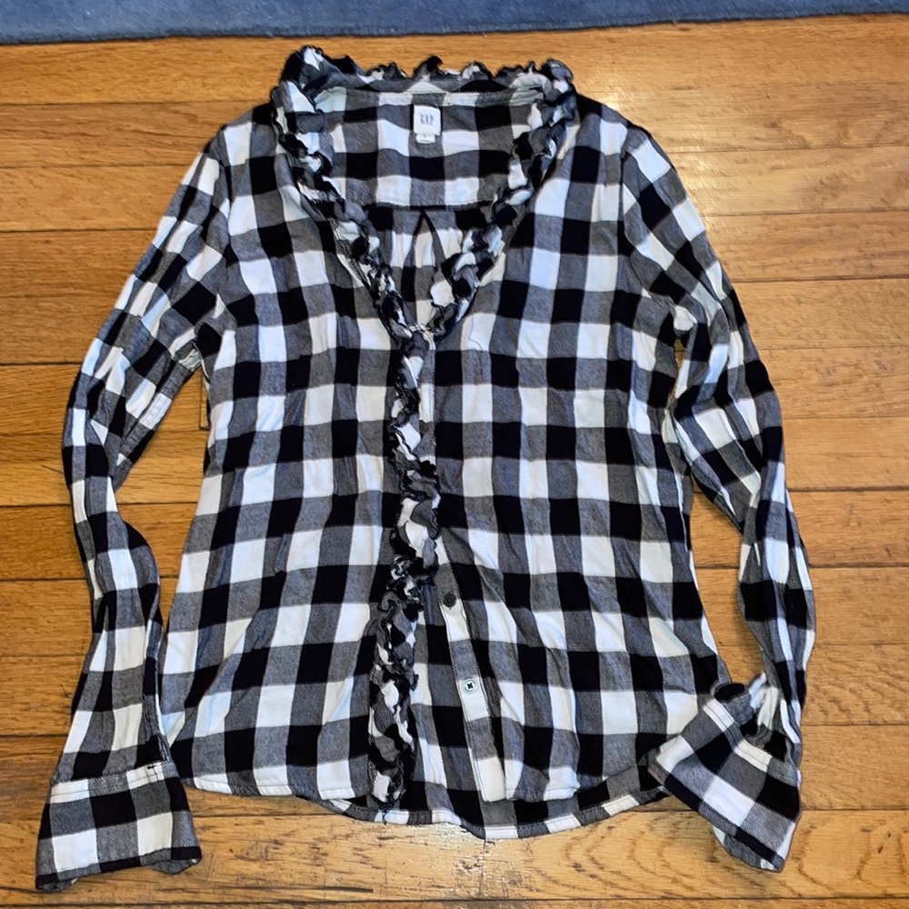 WOMENS GAP BLACK/WHITE CHECK SOFT FLANNEL SHIRT SMALL EXCELLENT CONDITION
